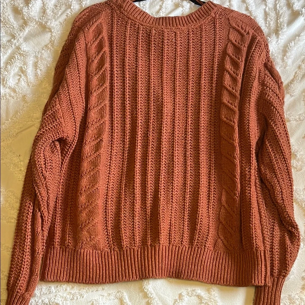 Brown/Orange Cable Knit Cardigan Sweater - Picture 3 of 3